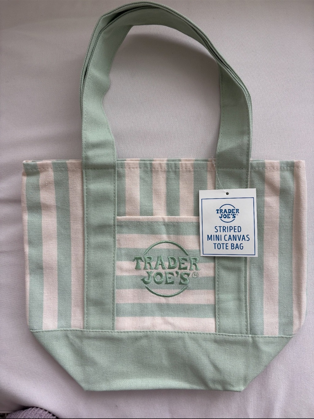 Trader Joe's Green Striped Canvas Tote Bag